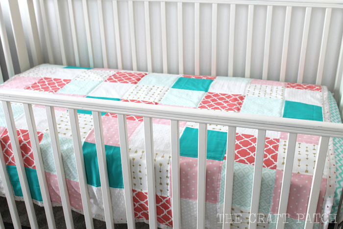 Coral, Aqua, Teal, White, Gold Baby Quilt