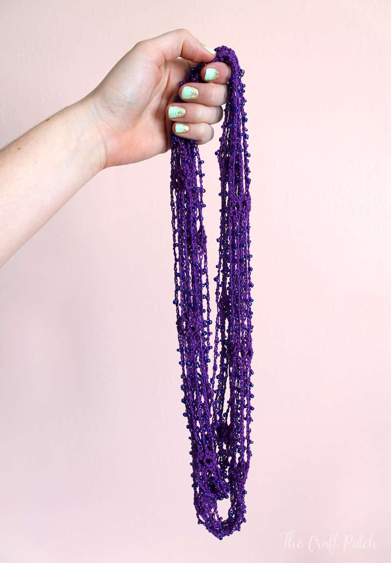 Finished Rainbow Bead Crochet Necklace - Shiny Happy World