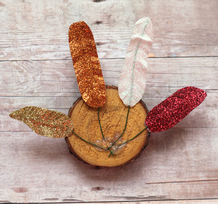 wood slice turkey with washi tape feathers thanksgiving craft