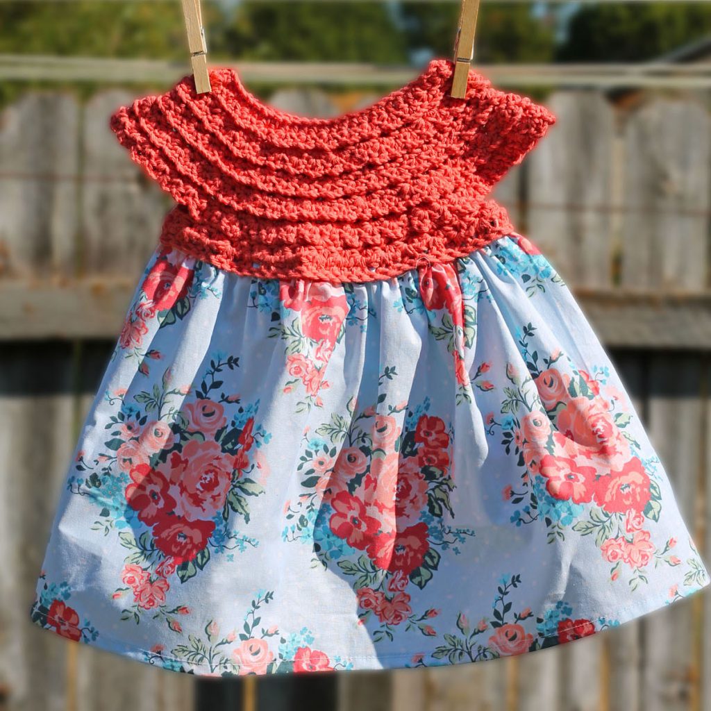 Crochet Baby Dress With Fabric Skirt