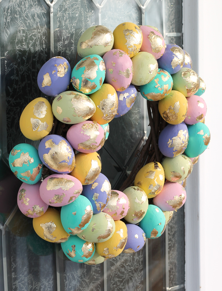Make a colorful gold leaf Easter egg spring wreath