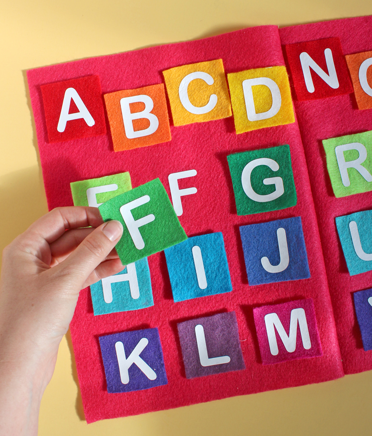 Alphabet matching game made with heat transfer vinyl