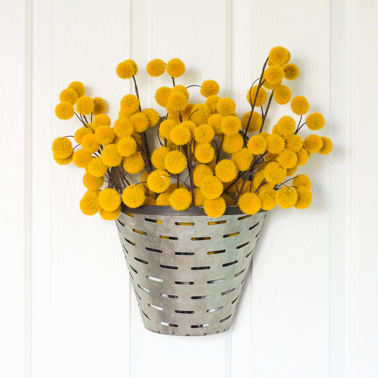 DIY olive bucket floral display for all seasons
