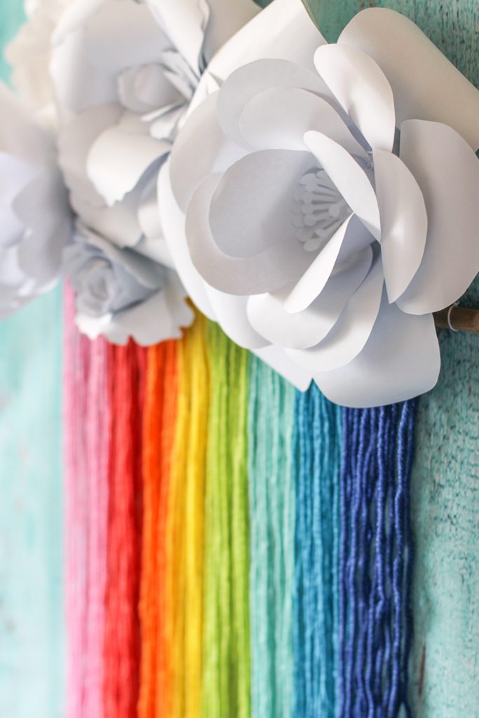 DIY this cute rainbow macrame and paper flower craft