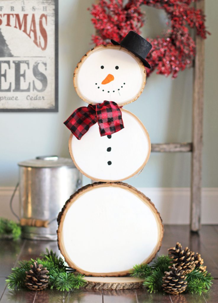 wood slice snowman christmas decoration