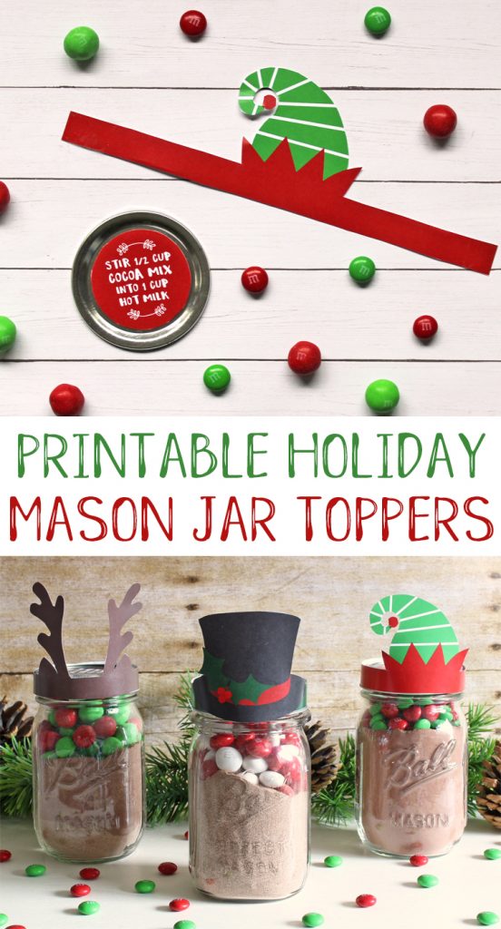 Free printable mason jar toppers for Christmas. An easy and cute neighbor gift idea for the holidays. #christmas #neighborgifts