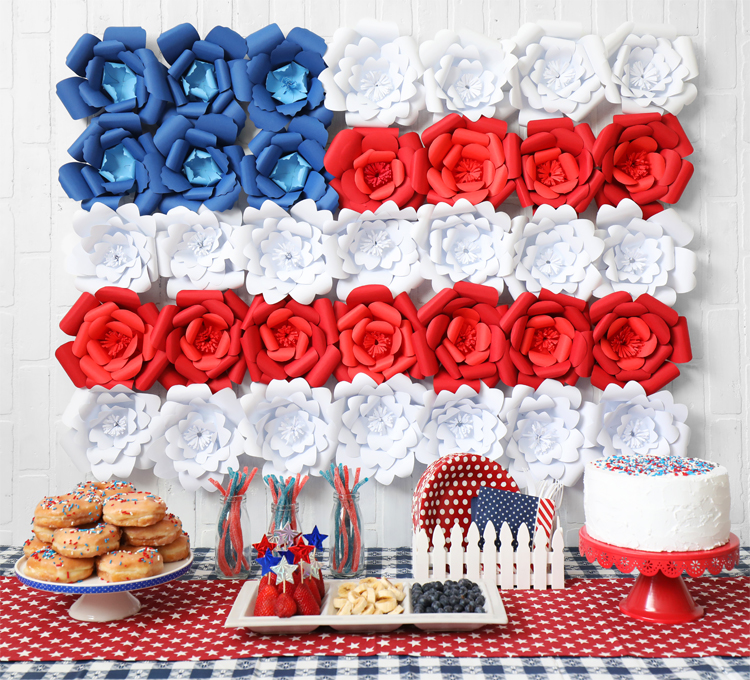 Giant Paper Flower American Flag for 4th of July craft ideas for party
