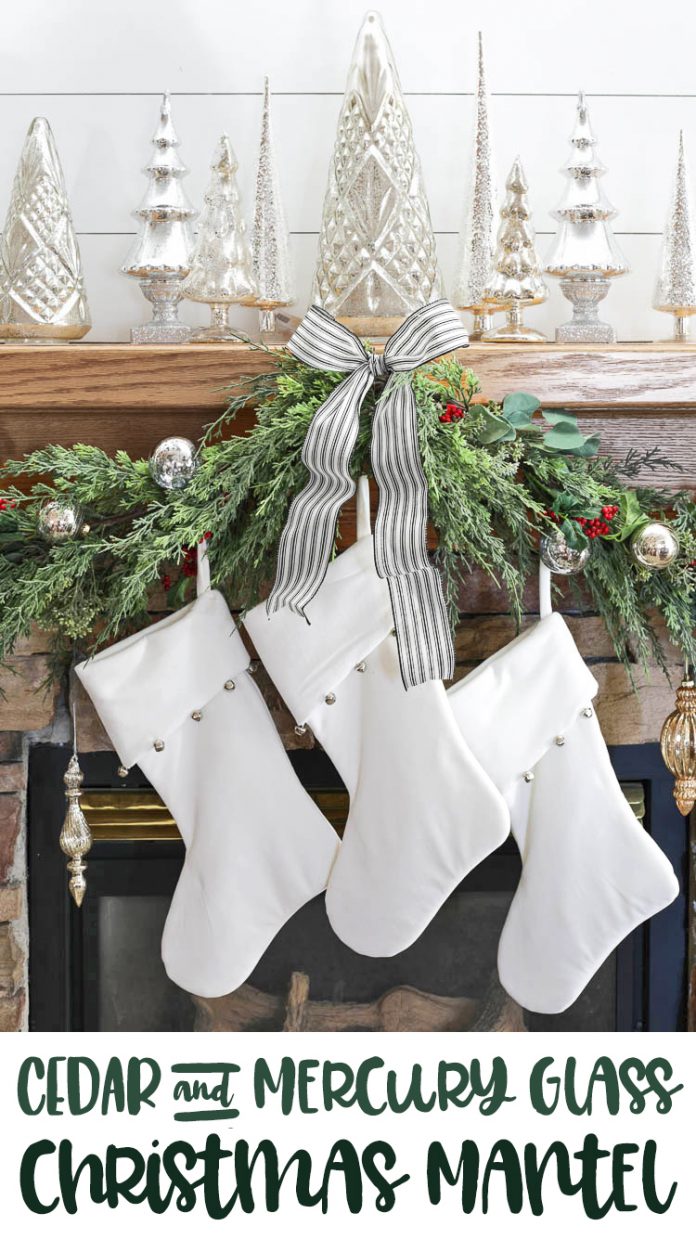 Cedar and Mercury Glass Christmas Mantel