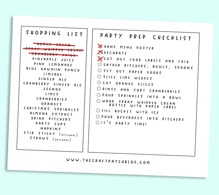 party shopping checklist