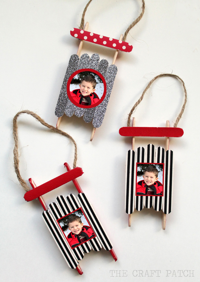 popsicle stick sleds with photos diy christmas ornaments