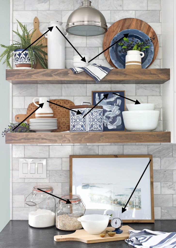 shelf styling tips staggered height