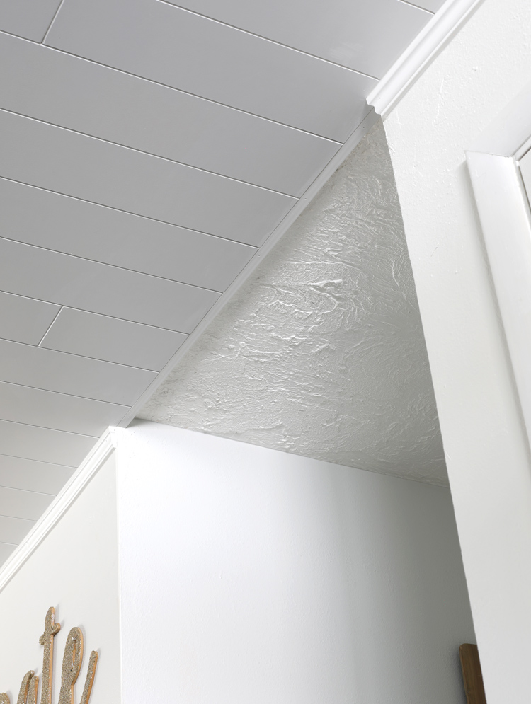 shiplap ceiling transition to regular drywall