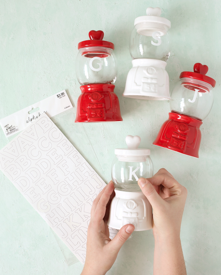 valentines day candy jars with initials