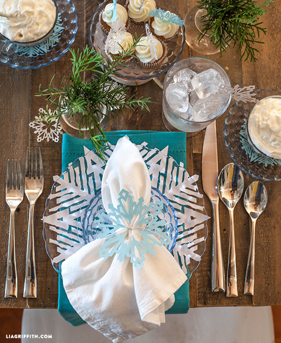 snowflake decorating a place setting