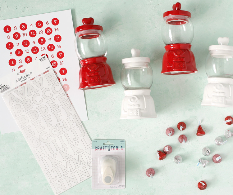valentines day craft idea with candy jars from hobby lobby