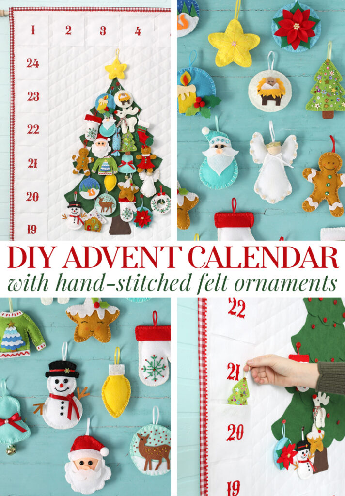 diy advent calendar with hand-stitched felt ornaments