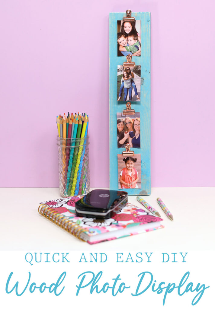 easy diy wood photo display with clips