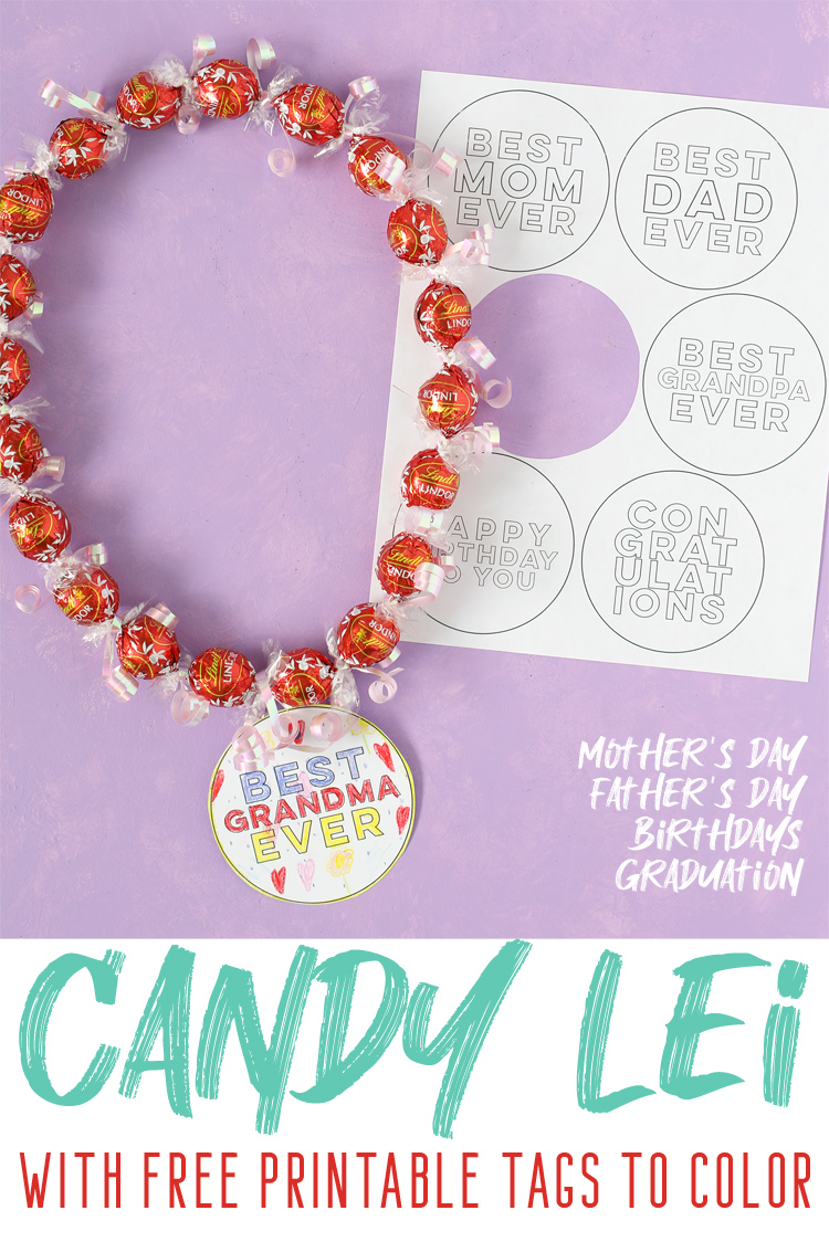 how to make a candy necklace lei with free printable tags to color