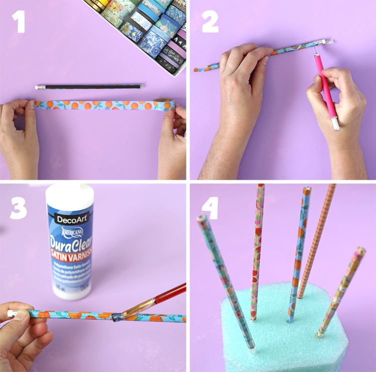 how to make washi tape covered pencils