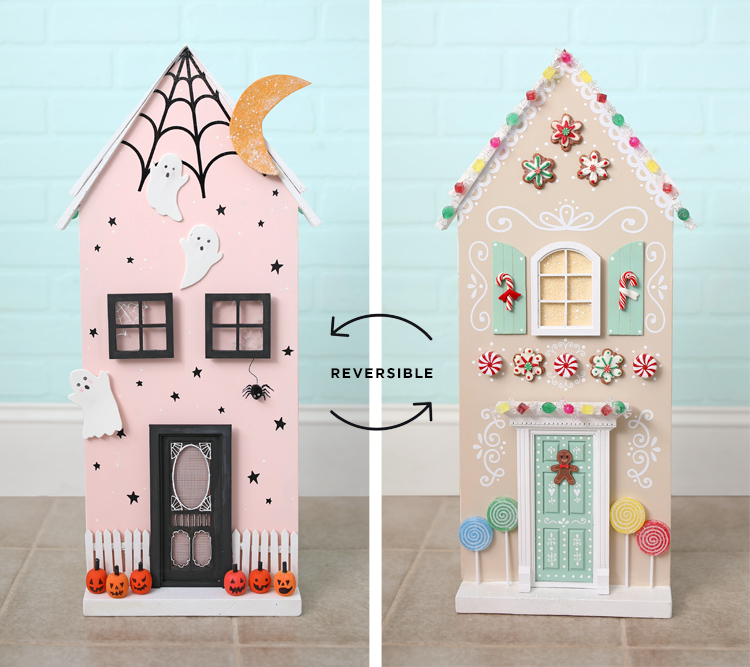 Reversible Haunted House + Gingerbread House Decoration