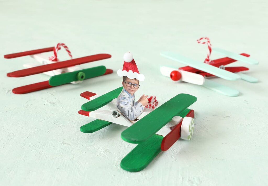 diy popsicle stick airplane christmas ornament