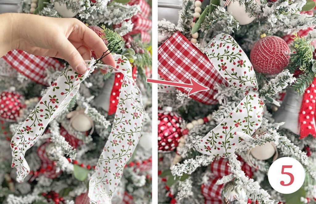 florist wire to add ribbon to a christmas tree