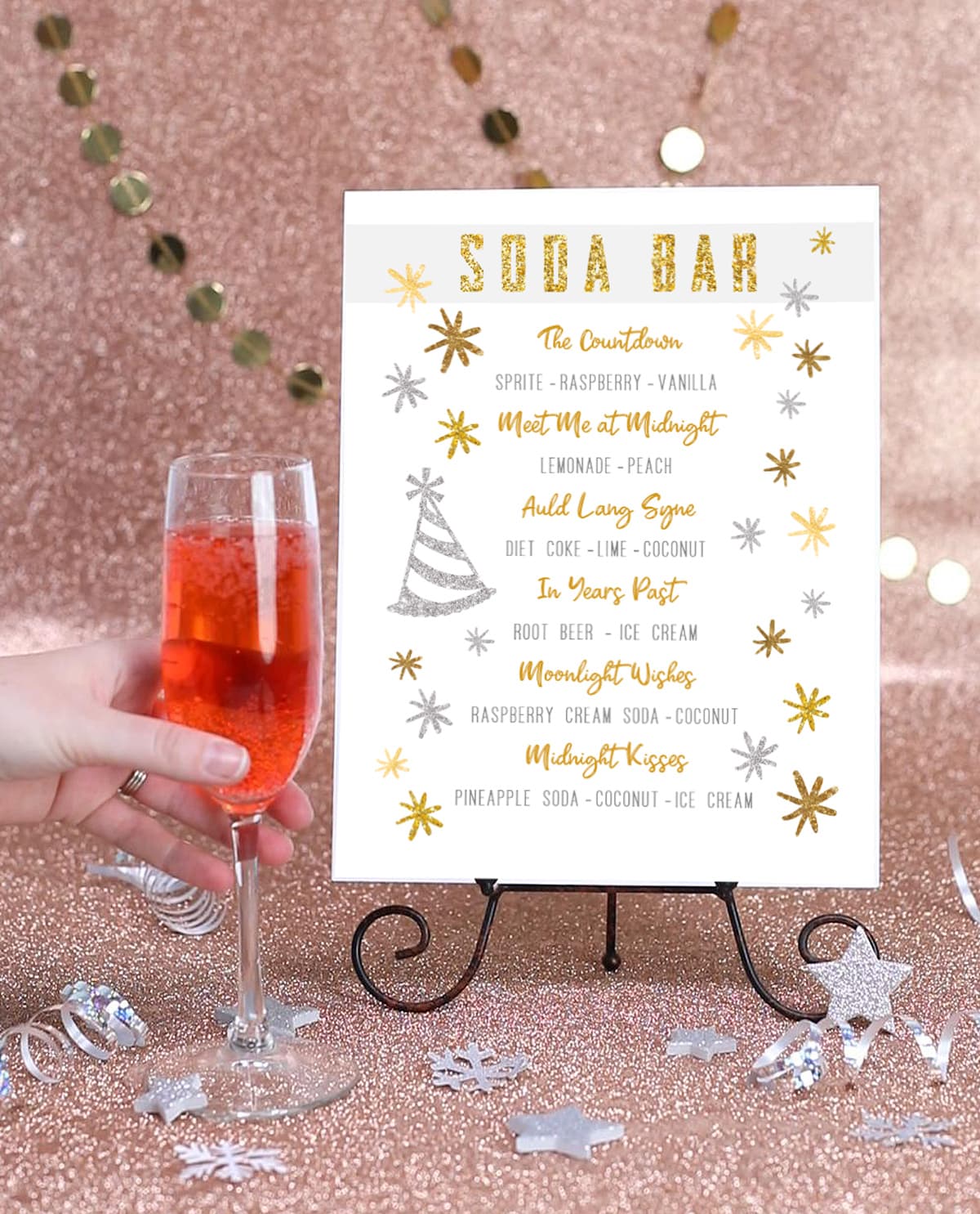 printable soda bar new years eve drinks menu