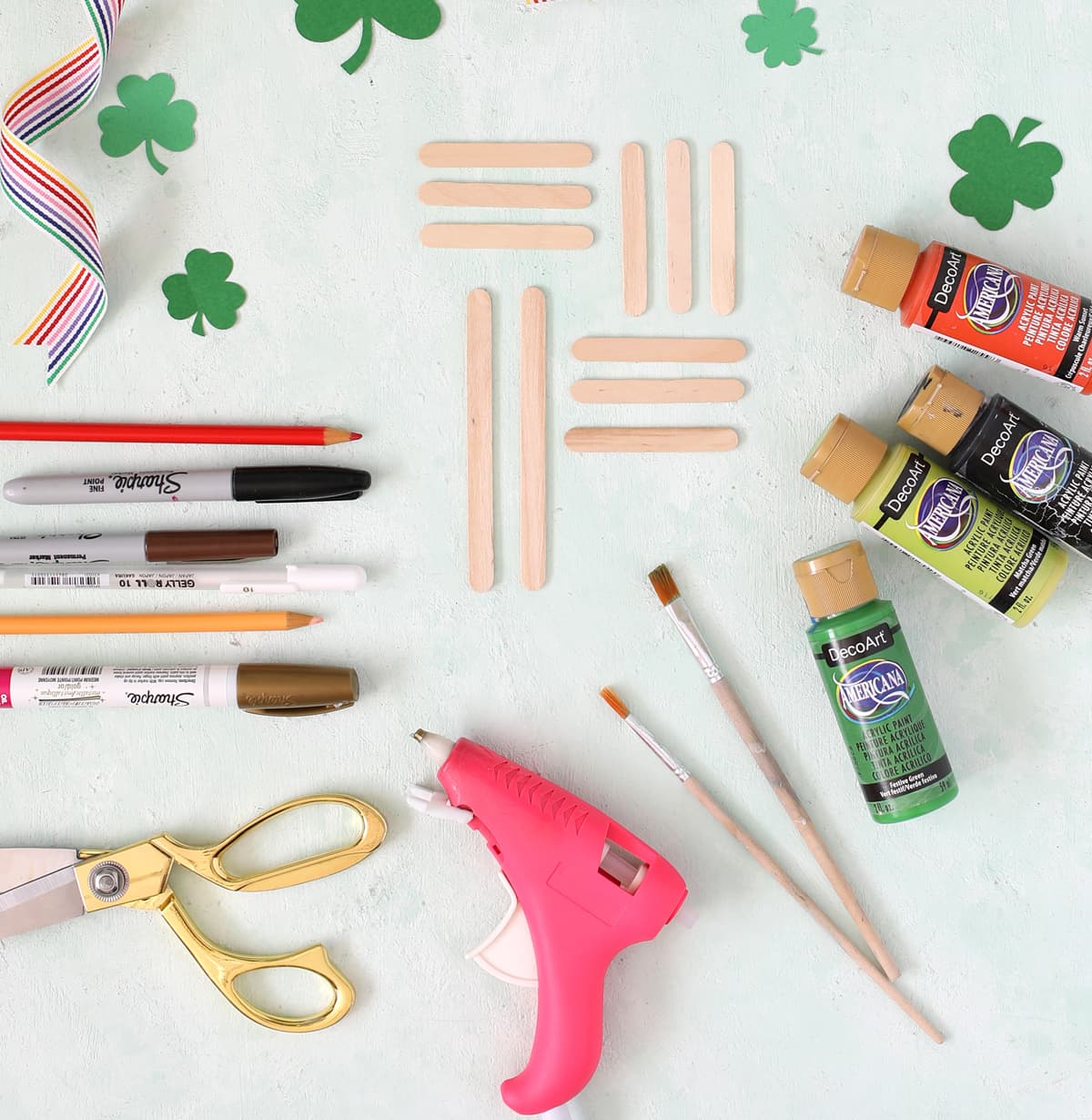 materials needed to make popsicle stick leprechauns