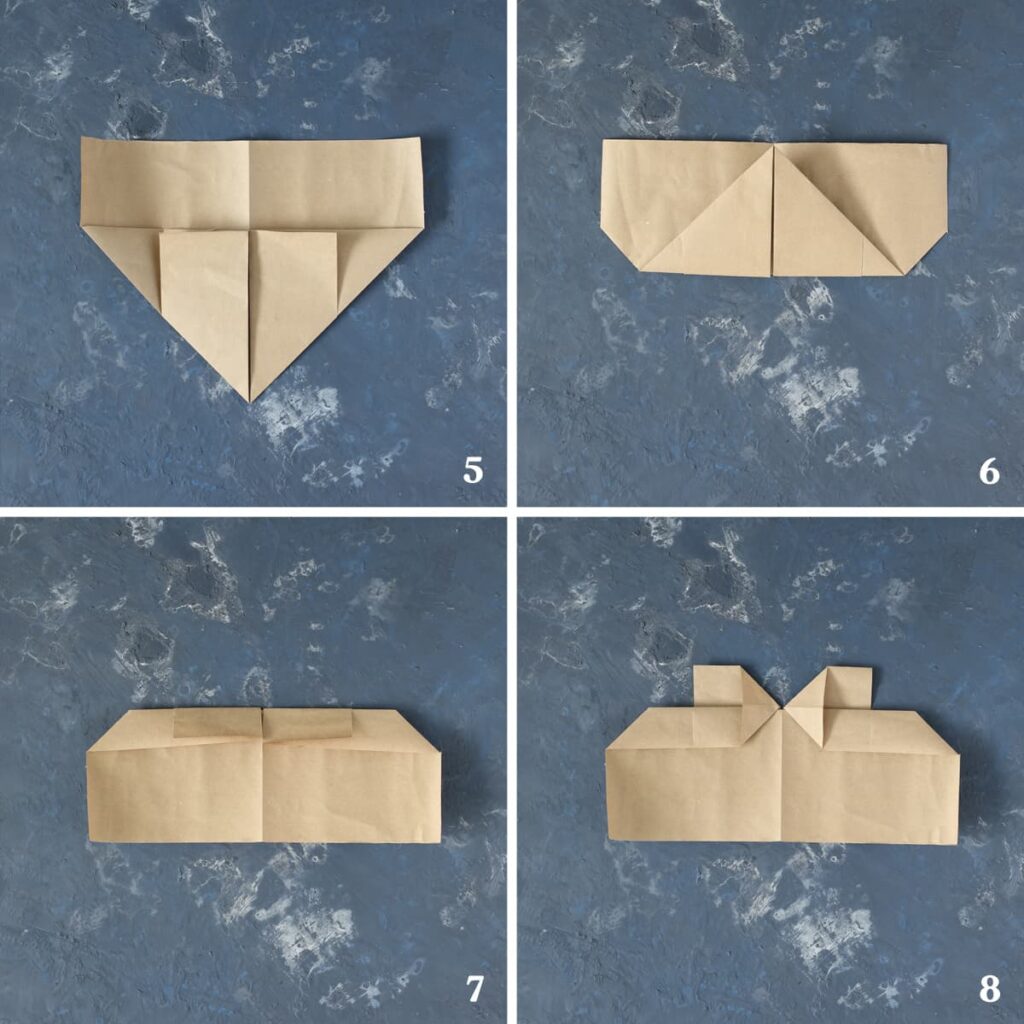 step by step instructions for folding an origami paper heart steps 5-8