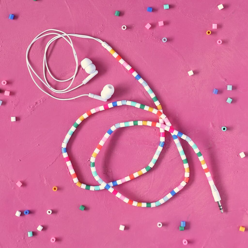 instrucciones de la cubierta del cable de los auriculares perler bead