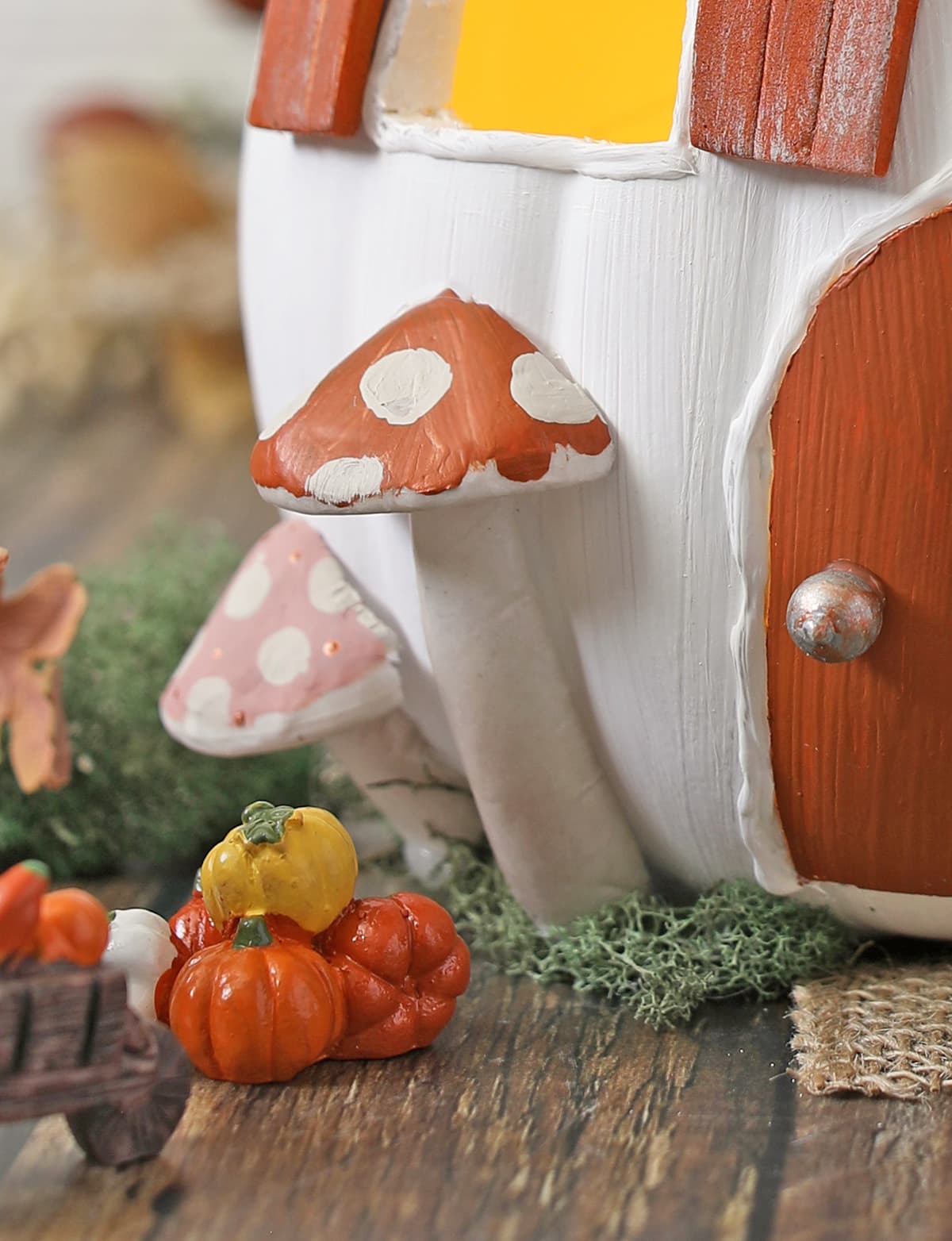 fall mushrooms on a fairy house