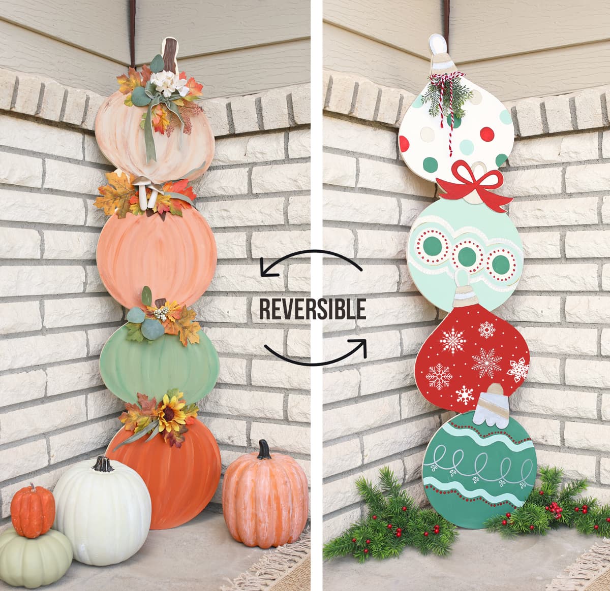 reversible pumpkins and ornaments holiday decoration DIY tutorial