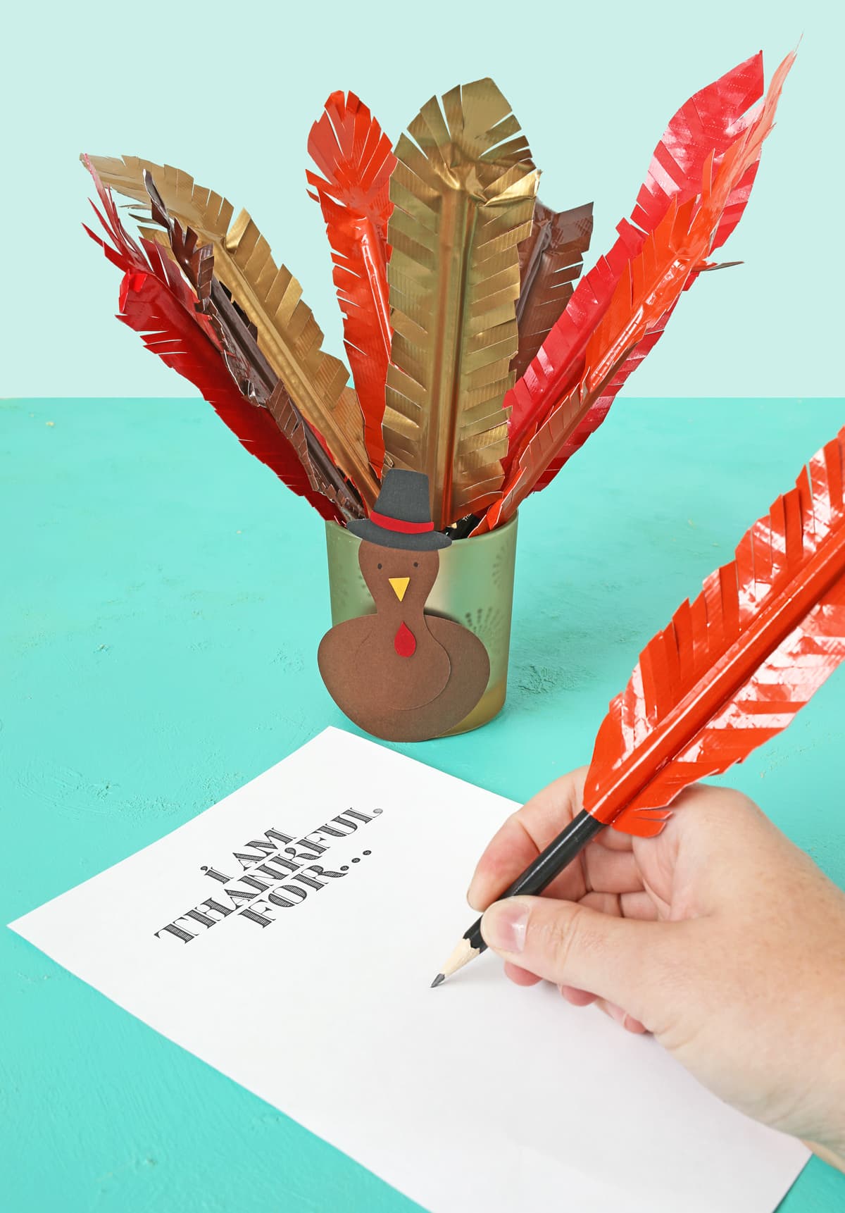 thanksgiving turkey feather pencil craft