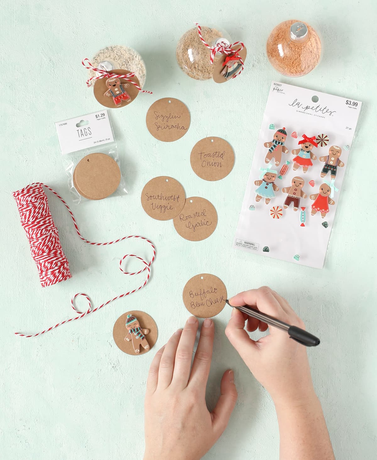 label dip mix on kraft paper tags for christmas