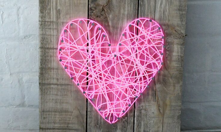 neon string art heart diy