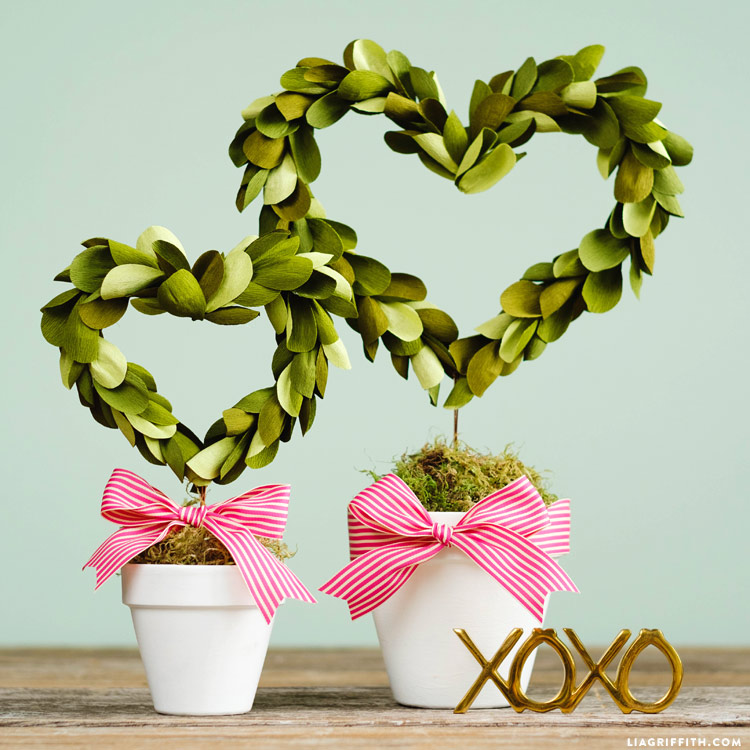 paper heart shaped topiaries for valentines day