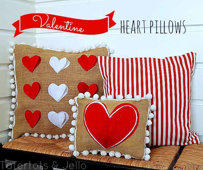 valentine heart pom pom pillows tutorial