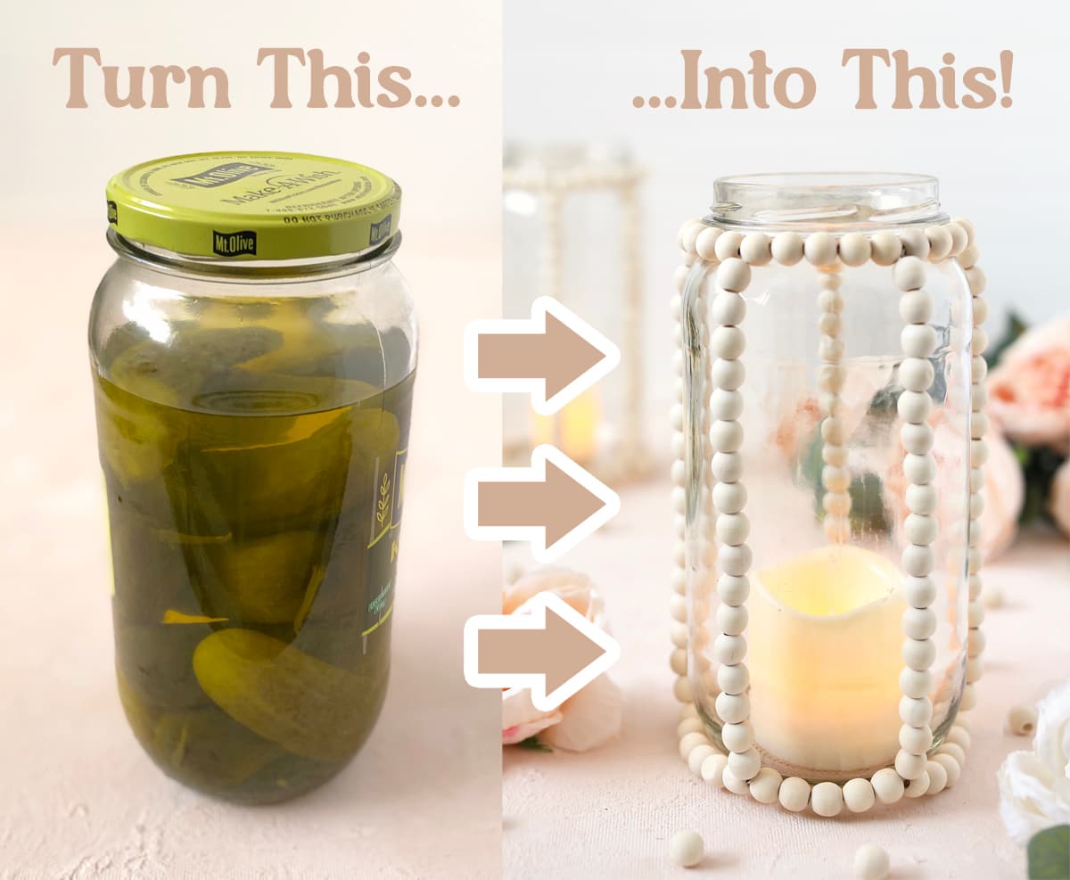 pickle jar lanterns with boho wood beads