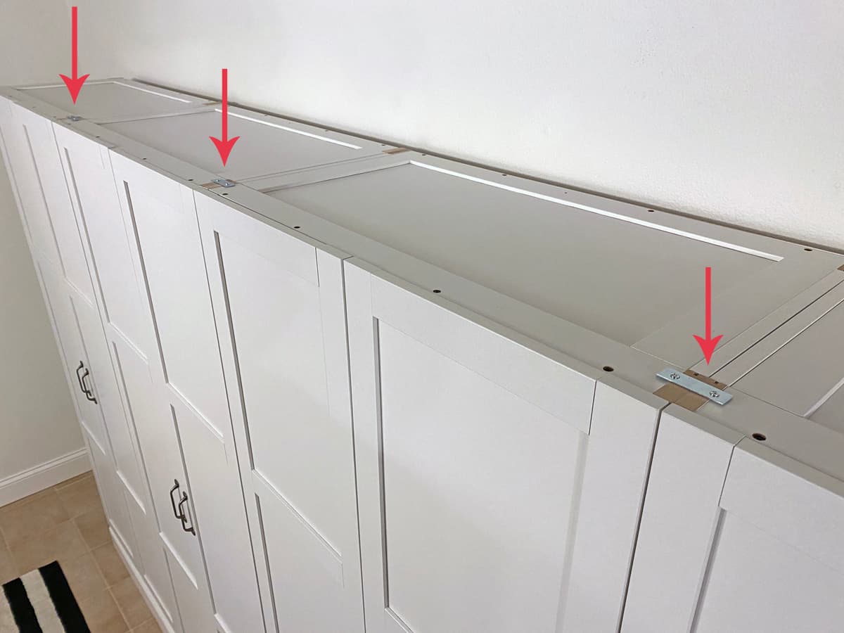 brackets on top of sauder cabinets to connect them together